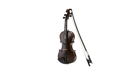 Dark wood violin with ornate inlay and bow © Isolde