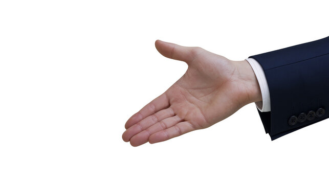 Man s hand in dark suit offering handshake