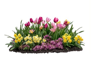 Obraz premium Spring Bulb Garden tulips daffodils vibrant.