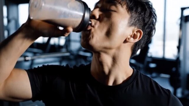 man drinking water in flask in the sport gym