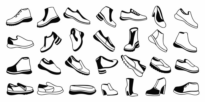 diverse shoe and footwear icon set displayed on white background sneaker boot heel loafer sandals slippers vector