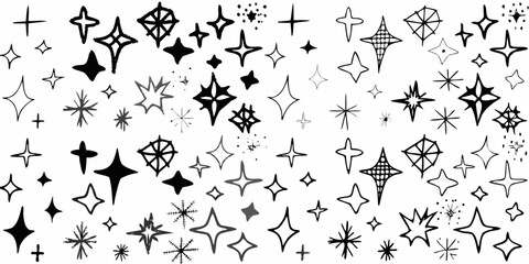 extensive collection of hand drawn sketchy stars on white background hand drawn black and white pattern astronomy cosmic celestial space © Debashis
