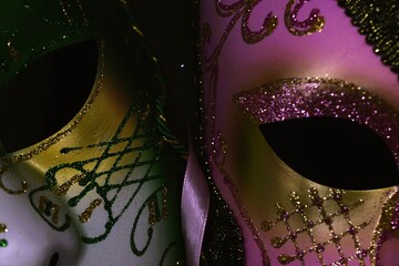 mardi gras carnival masks on black background  © Adriana