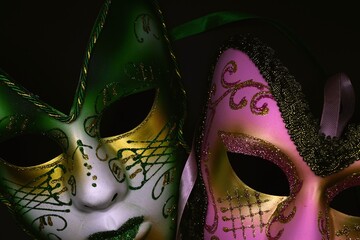mardi gras carnival masks on black background  © Adriana