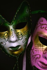 mardi gras carnival masks on black background  © Adriana
