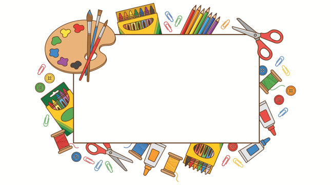 Art classroom poster template with school supplies border for back to school