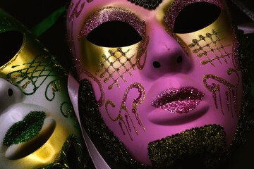 mardi gras carnival masks on black background  © Adriana