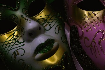 mardi gras carnival masks on black background  © Adriana