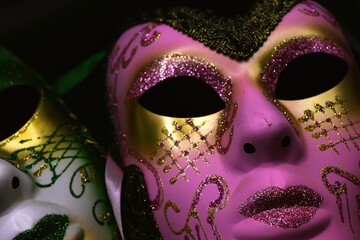 mardi gras carnival masks on black background  © Adriana