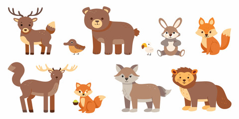 Fototapeta premium Forest animal vector illustration set on a white background