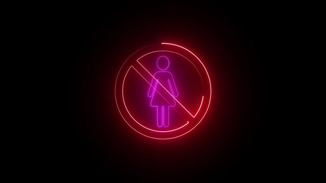 No weapon allowed icon, simple forbidden pink woman icon symbol. Gun and red cross symbol animation.