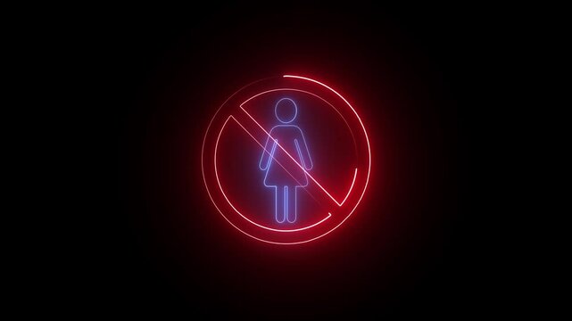 No weapon allowed icon, simple forbidden blue woman icon symbol. Gun and red cross symbol animation.
