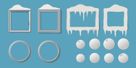 Snow covered frames rings and pebbles vector illustration on teal background © Shahabuddin