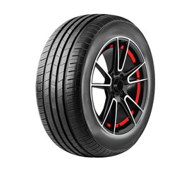 Car tire and wheel design sport side view Red border isolated on transparent background.  © Emma Grace