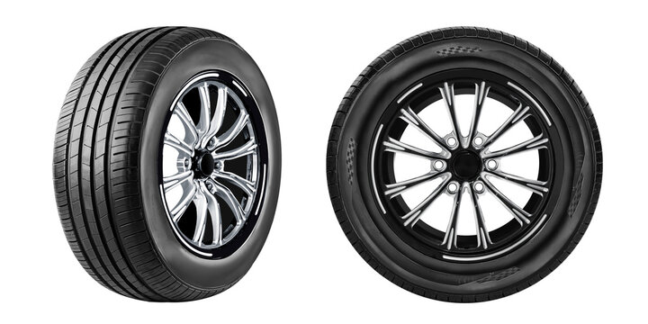 Car tire and wheel srt photo isolated on transparent background.