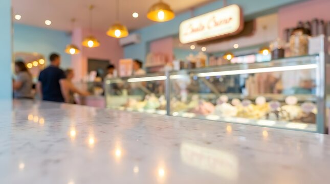 People standing and ordering food at a modern counter in a busy restaurant or cafe during the day with soft lights