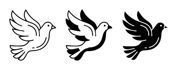 Obraz premium Dove Icons, Peace Symbol Vector Art, Flying Bird Graphics, Set of Three Styles