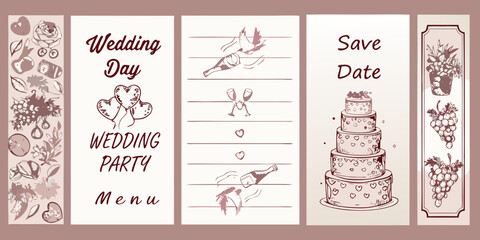 Floral ornament and wedding themed illustrations vector stationery design © Mithun