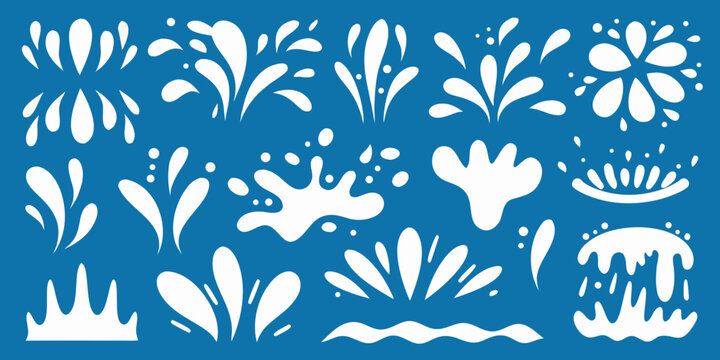Water splash collection white vector illustration on blue background
