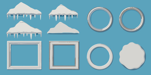 Snow covered frames and circles vector illustration on teal background © Mithun