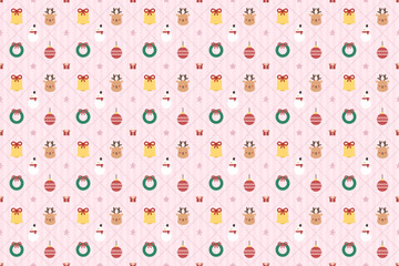 Cute pink Christmas reindeer and bell seamless pattern © yelowsgang