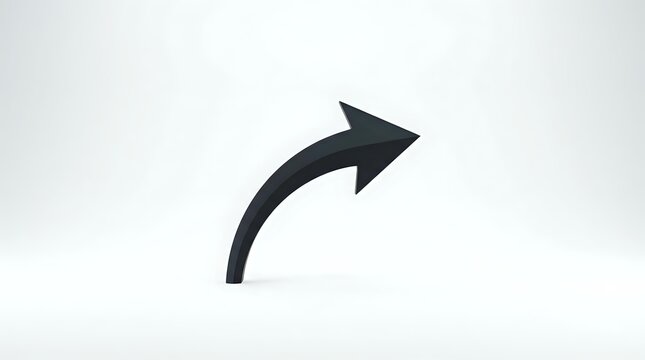 Curved arrow pointing upward right on isolated white background, suitable for web design, presentations, infographics, and business graphics.