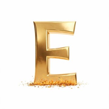 E Alphabet Letter Hyper Realistic 24K Gold Isolated on White Luxury Metallic Font