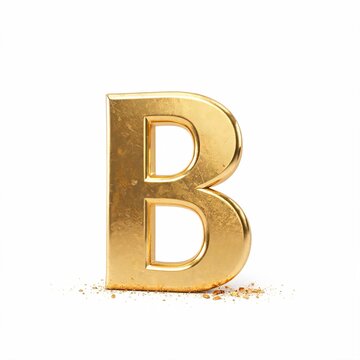 B Alphabet Letter Hyper Realistic 24K Gold Isolated on White Luxury Metallic Font