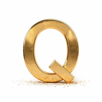 Q Alphabet Letter Hyper Realistic 24K Gold Isolated on White Luxury Metallic Font