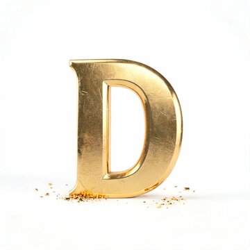 D Alphabet Letter Hyper Realistic 24K Gold Isolated on White Luxury Metallic Font