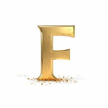 F Alphabet Letter Hyper Realistic 24K Gold Isolated on White Luxury Metallic Font