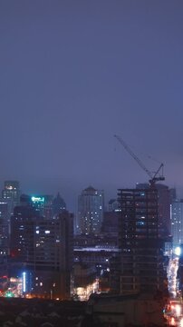Shanghai, China. Nightlife City Traffic Time Lapse. Time-lapse Urban Skyline In Night Time Illumination. City Business Center. Smog Over City. Shanghai Waitan Residential District. Bright Blue Night