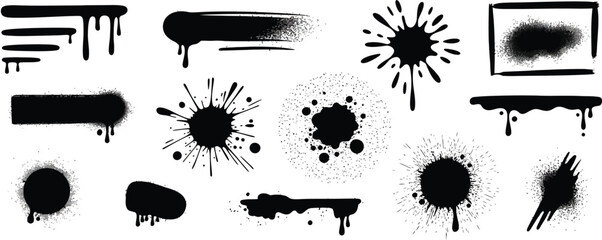 Graffiti spray paint splatter vector featuring grunge ink stains, urban street art, paint drips, stencil borders, and abstract splash effects. © Golapi