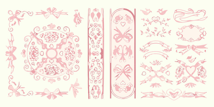 romantic vintage style decorative frame and borders in pink vector ornate border design illustration art ornamental pattern