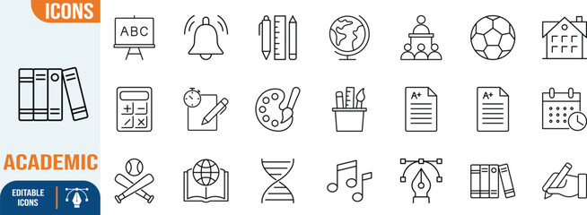 Educational school supplies and subject icons. books icon set, globe icon set, blackboard icon set © Mehedul