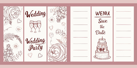 Floral ornament and wedding text on rectangular stationery design vector illustration © Nasir