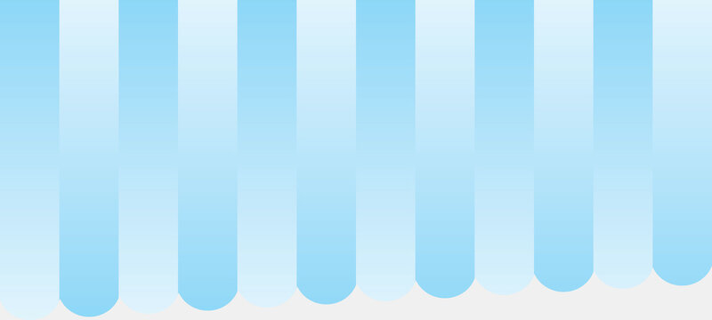 A clean, vector-style illustration of a classic shop awning or canopy featuring alternating light blue and white vertical stripes