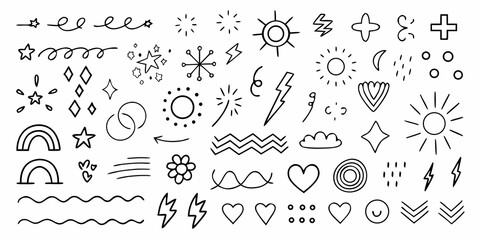 Hand Drawn Doodle Elements Collection Black Line Art Vector Illustration © Gita