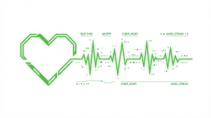 Obraz premium Neon digital music heart soundwave vector illustration electronic audio rhythm line icon