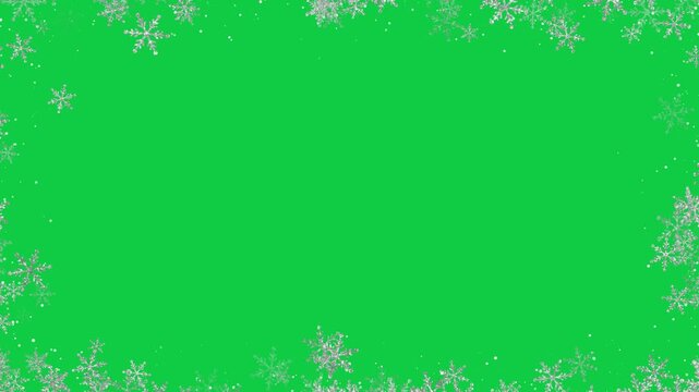 snow flakes glitter border frame green screen animation,chroma key winter snow flakes new year and Christmas stream isolated social media motion design element