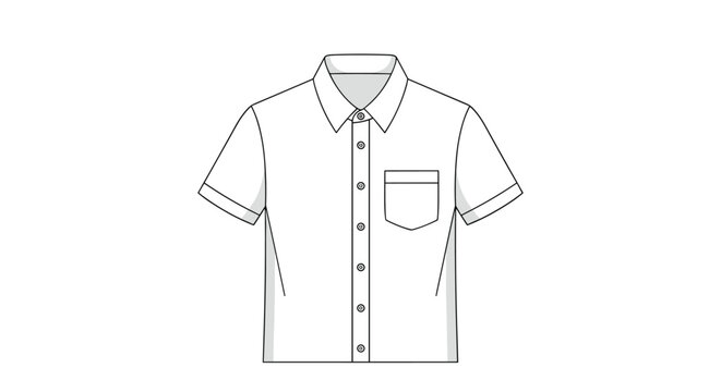 Simple line art illustration of a men's short sleeved button down shirt with a single chest pocket for fashion and apparel retail themes.