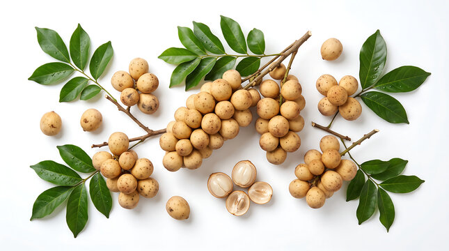 Fresh Longan Fruits with Leaves