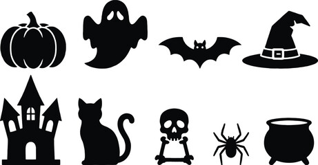 Fototapeta premium Halloween icons and symbols for oct 31 decorations and party themes