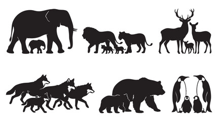 Obraz premium Elephant, Rhinoceros, and Deer Silhouettes Icons with Animal Footprint Tracks and Forest Wildlife Concept on White Background for Design Use