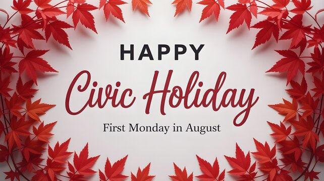 Civic holiday greeting with maple leaves first monday in august celebration