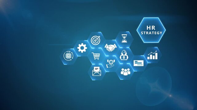 Human resources strategy dashboard visualizing digital workforce planning, intelligent supply chain coordination, business leadership and enterprise management on blue background