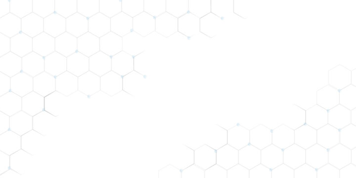 Abstract white technology background with subtle blue hexagonal grid pattern and copy space