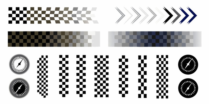 racing themed graphic elements with checkered flags clocks and arrows speed motorsport design vector illustration pattern icon