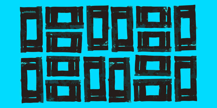 set of grungy ink roller textures in black on blue background grunge texture color print effect textured