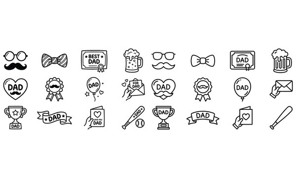 Father day icons set best dad gifts and celebration line art